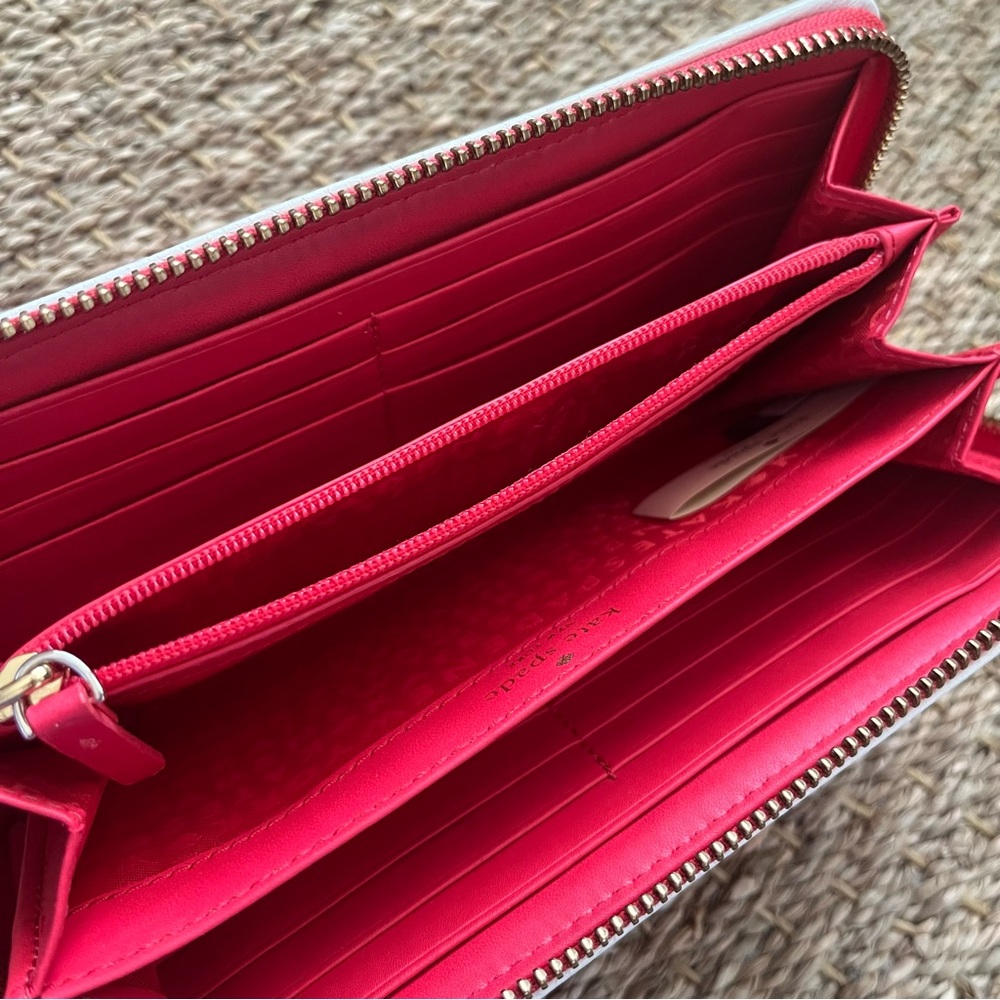 Kate Spade Poppy Pink and White Tasselled Leather Clutch - Picture 9 of 13